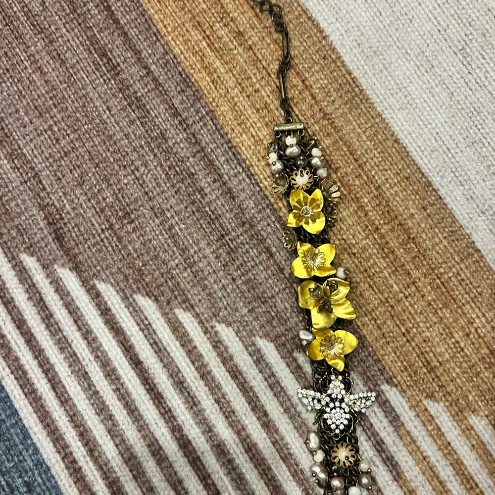 Floral Statement Necklace with Yellow Accents